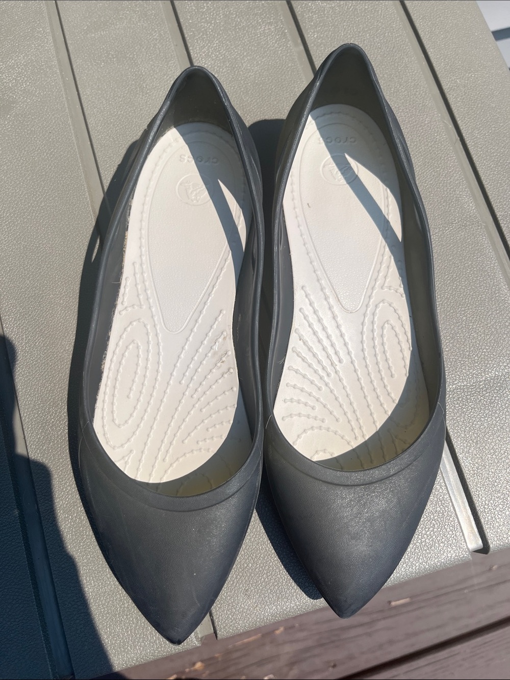 CROCS Women’s Black Pointed-Toe Flat with Cream Insole